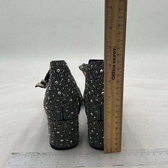 XYD Women Open Toe Studded Rhinestone Low Block Heel Bejeweled Sandal Pumps - Picture 5 of 8